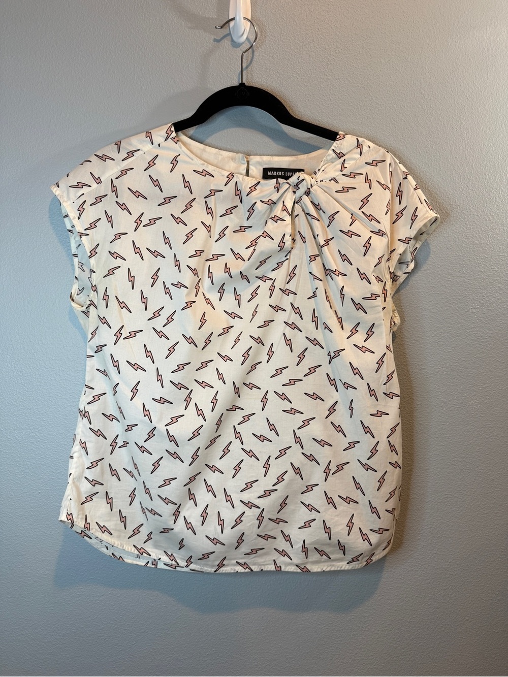 Markus Lupfer Lightning Bolt Print Tie Neck Blouse US 6